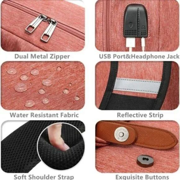 New Backpack Anti Theft Fits 15.6inch Pink - Picture 6 of 8